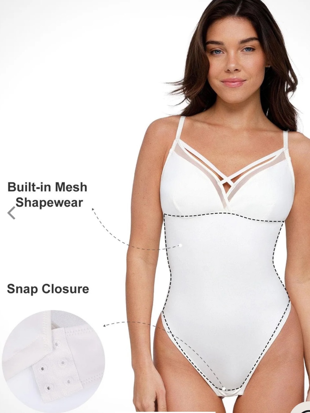 NWOT Popilush Sheer Mesh Tummy Control Thong Bodysuit Shapewear Strappy V-Neck